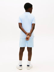 Rear view of the Tommy Hilfiger blue flag polo shirt.