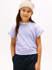 Tommy Hilfiger frilled sleeve t-shirt with frilled sleeves.