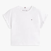 Tommy Hilfiger girl's white frilled sleeve t-shirt - kg08970.