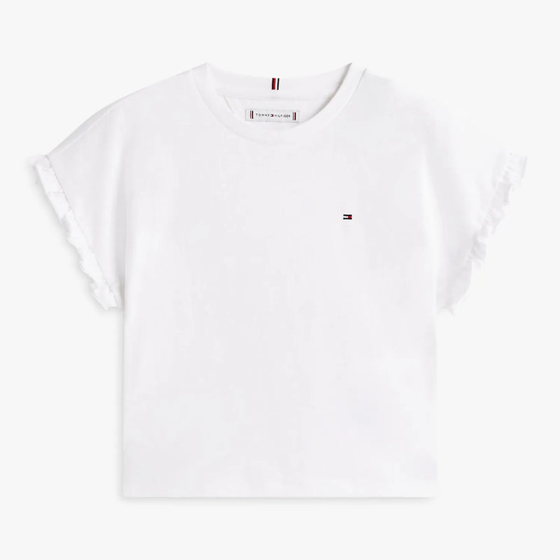 Tommy Hilfiger girl's white frilled sleeve t-shirt - kg08970.