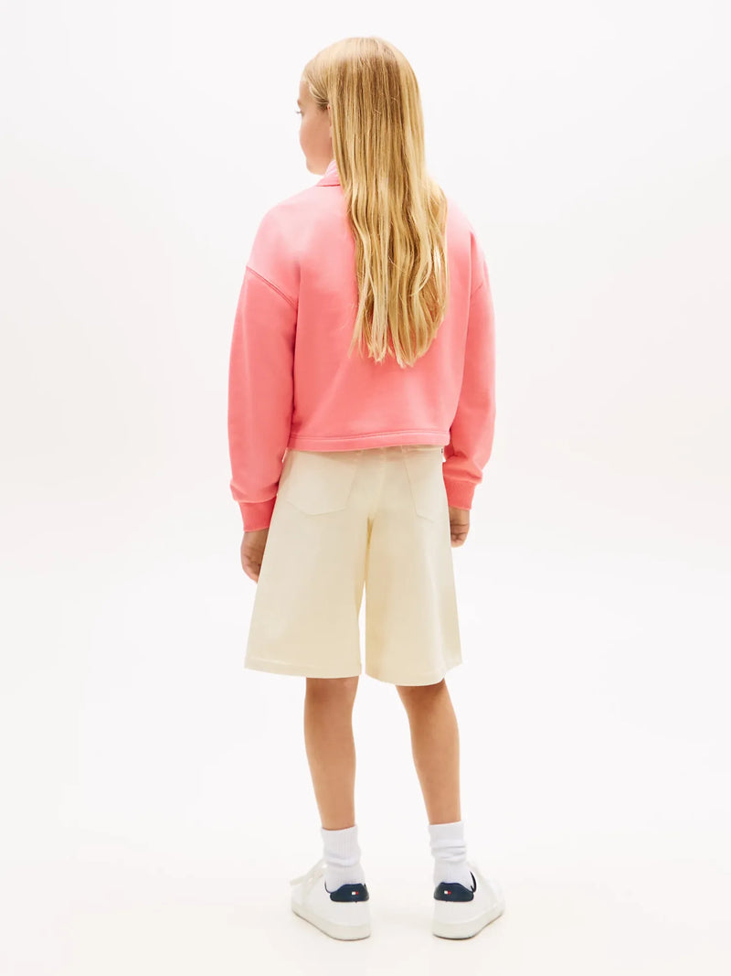 Back of the Tommy Hilfiger pink glitter logo sweatshirt.