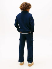 Back of the Tommy Hilfiger navy half zip sweatshirt.