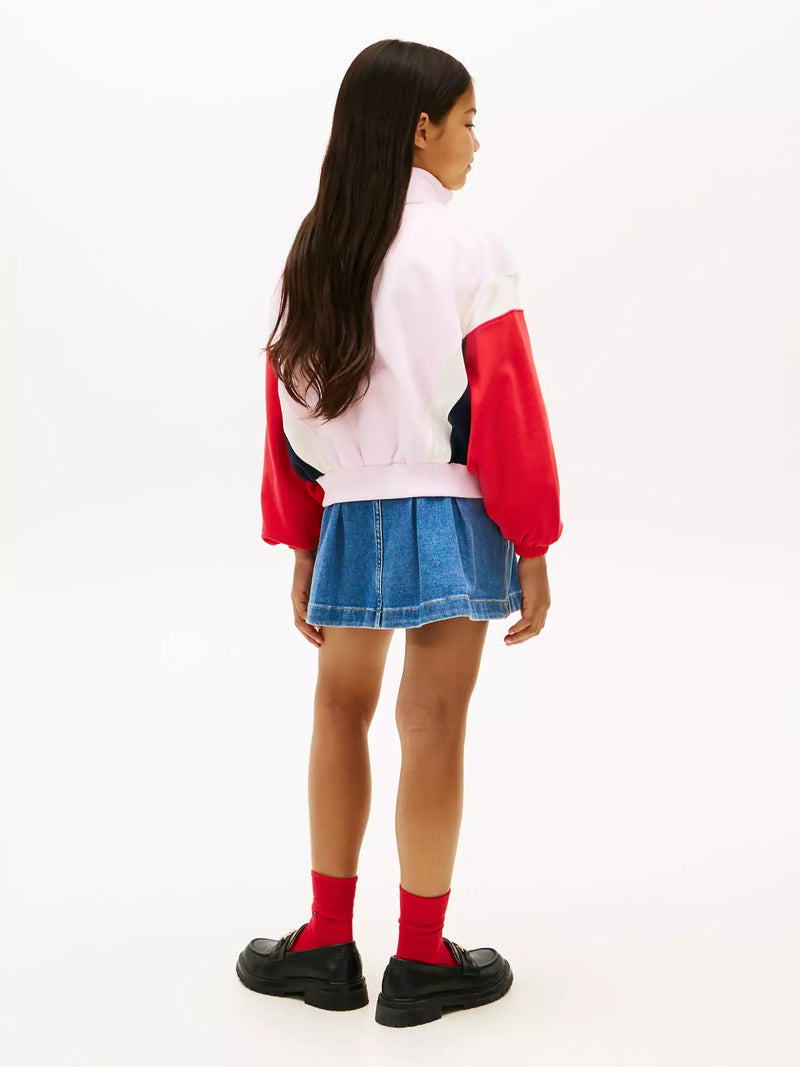 Rear view of the Tommy Hilfiger pink half zip sweatshirt.