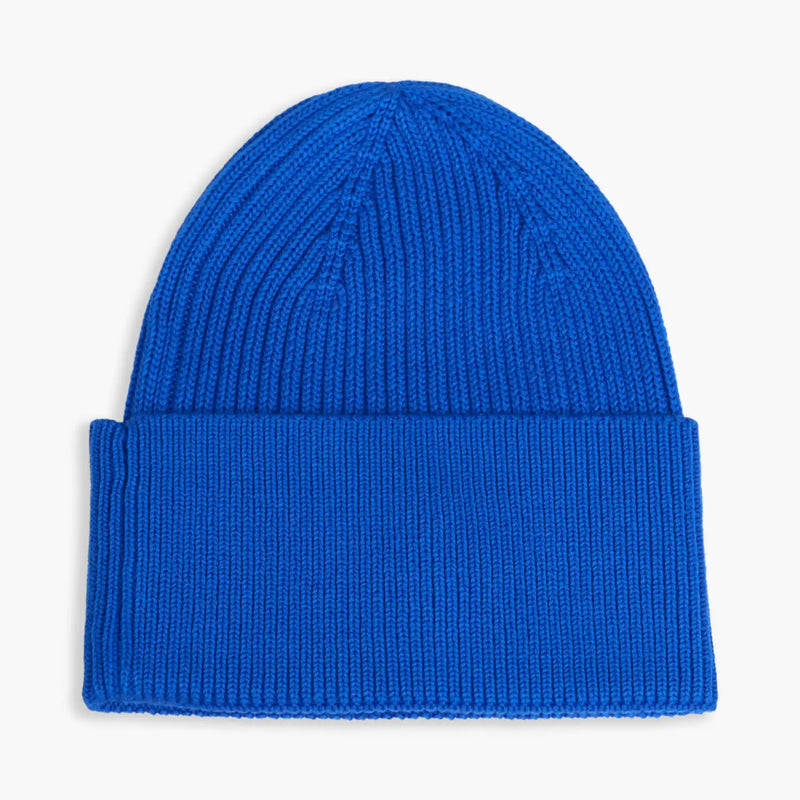 Back of the Tommy Hilfiger blue heritage beanie.