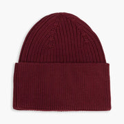 Back of the Tommy Hilfiger burgundy heritage beanie.