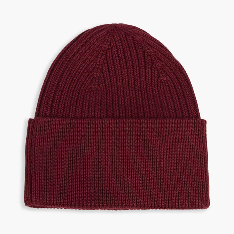 Back of the Tommy Hilfiger burgundy heritage beanie.