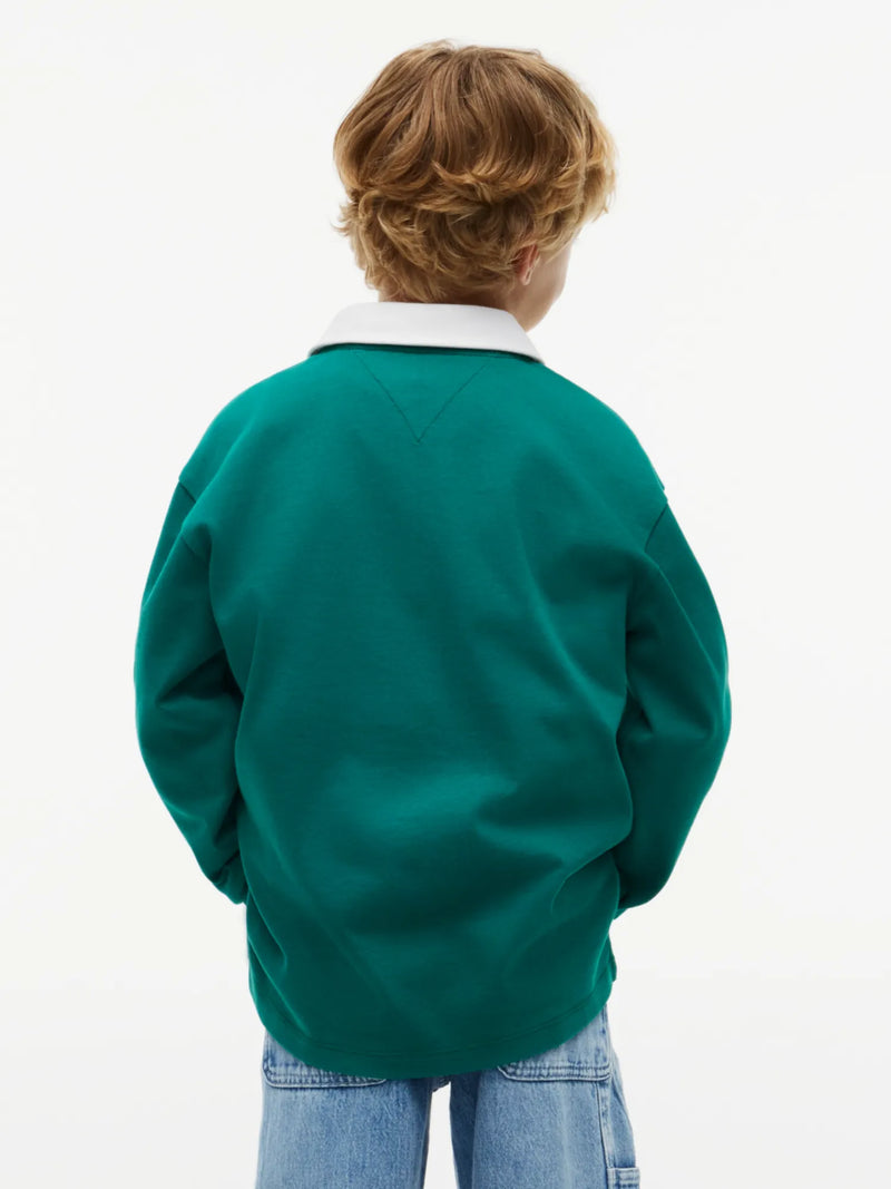 Back of the Tommy Hilfiger green heritage flag rugby shirt.