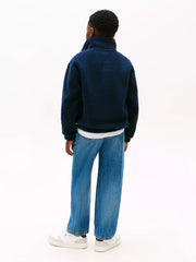 Rear view of the Tommy Hilfiger navy heritage flag fleece sweatshirt.