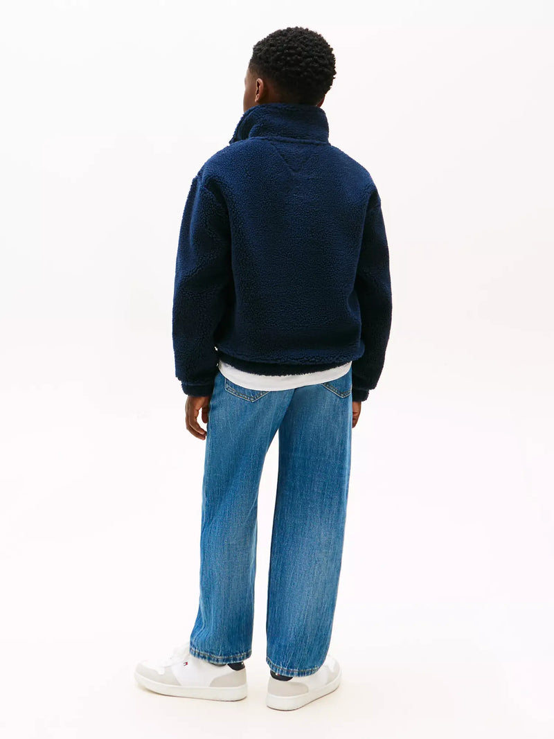 Rear view of the Tommy Hilfiger navy heritage flag fleece sweatshirt.