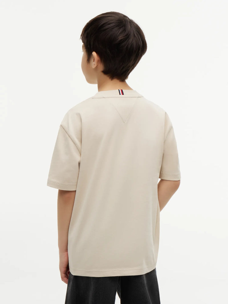 Back of the Tommy Hilfiger beige heritage flag t-shirt.