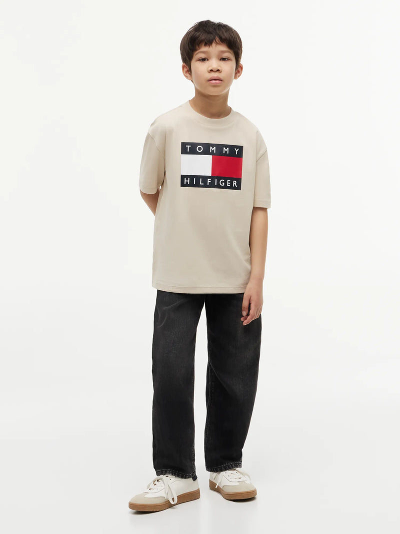 Boy wearing the Tommy Hilfiger heritage flag t-shirt.