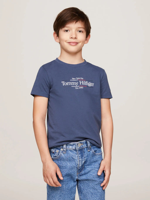 Boy modelling the Tommy Hilfiger icon t-shirt.