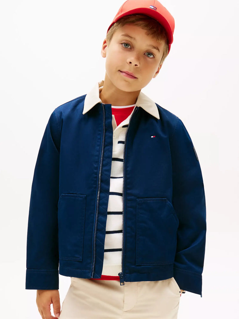 Closer view of the Tommy Hilfiger contrast collar jacket.