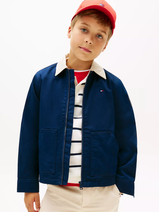 Closer view of the Tommy Hilfiger contrast collar jacket.