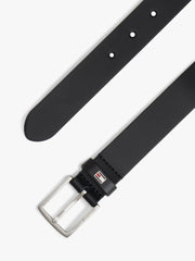 Tommy Hilfiger leather belt with brushed metal buckle.