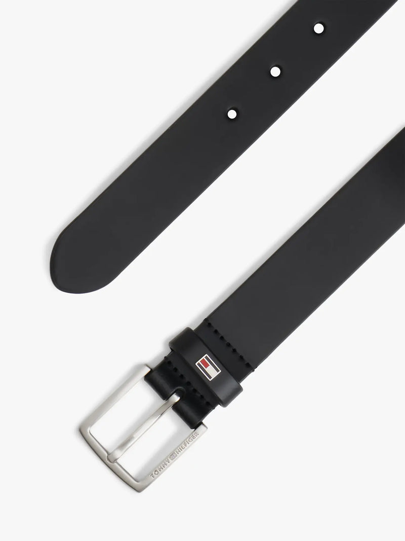 Tommy Hilfiger leather belt with brushed metal buckle.