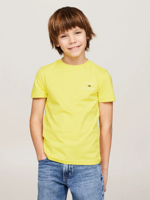 Tommy Hilfiger yellow logo t-shirt, modelled by boygreen.