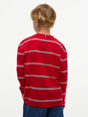 Back of the Tommy Hilfiger red long sleeve striped t-shirt.