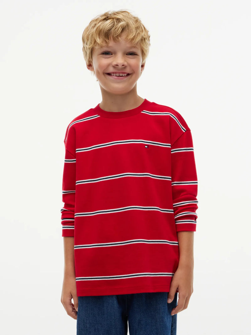 Closer look at the Tommy Hilfiger long sleeve striped t-shirt.