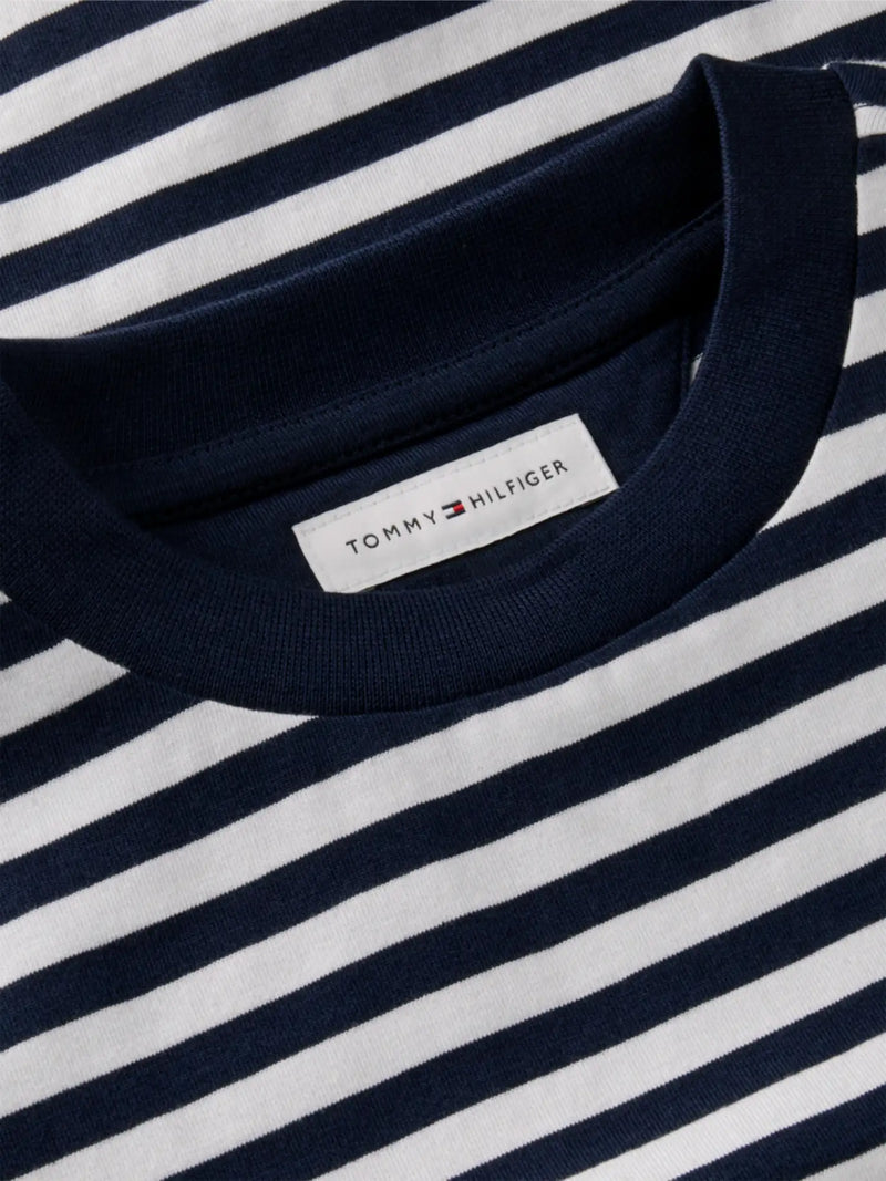 Closer view of the Tommy Hilfiger long sleeve striped t-shirt.