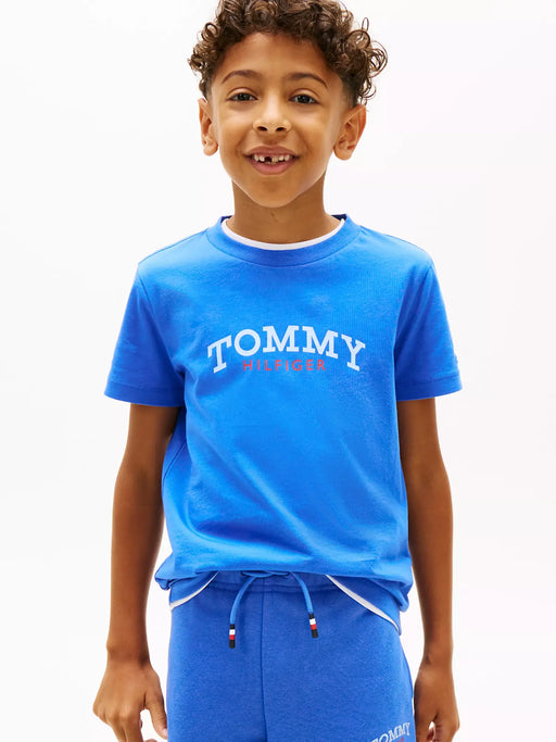 Closer view of the Tommy Hilfiger monogram logo t-shirt.