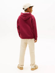 Back of the Tommy Hilfiger red monotype hoodie.