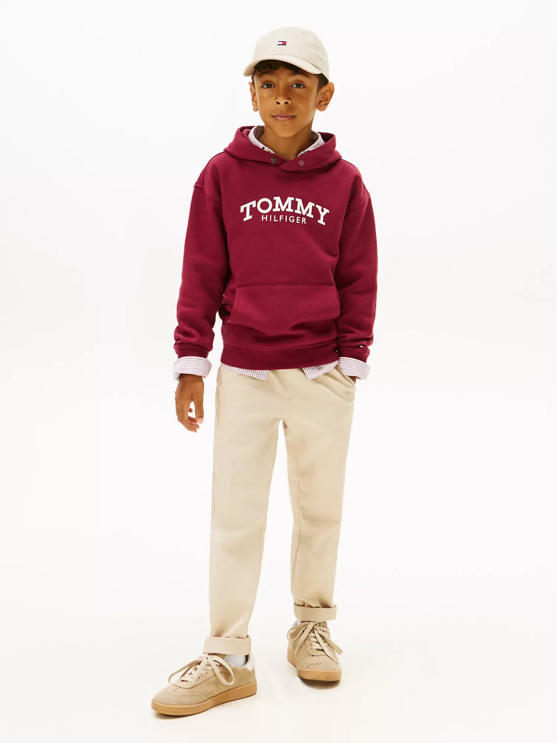Boy wearing the Tommy Hilfiger monotype hoodie.