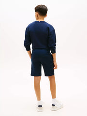 Back of the Tommy Hilfiger monotype track shorts.