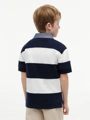 Back of the Tommy Hilfiger navy and white rugby shirt.