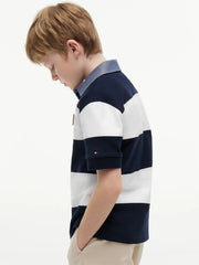 Tommy Hilfiger rugby shirt with embroidered flag branding on the sleeve.