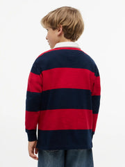 Back of the Tommy Hilfiger navy and red rugby shirt.