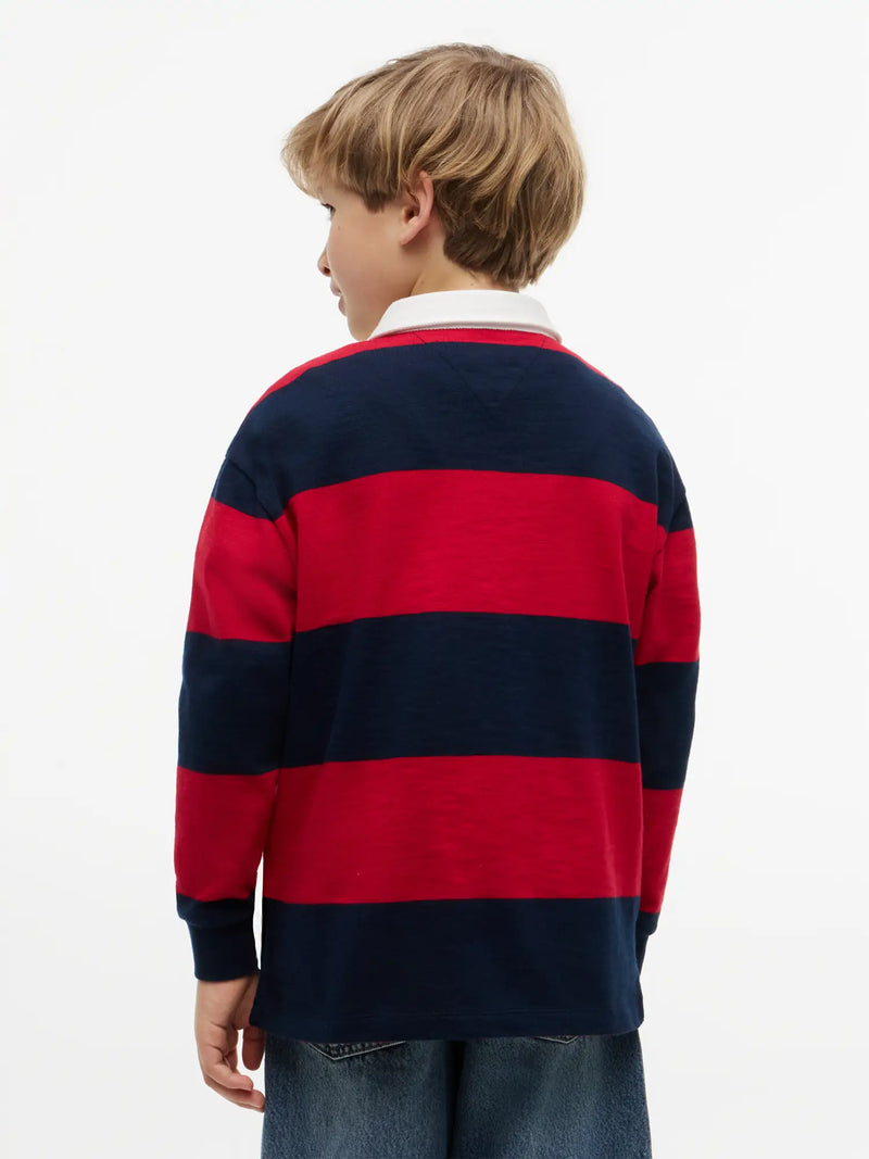 Back of the Tommy Hilfiger navy and red rugby shirt.