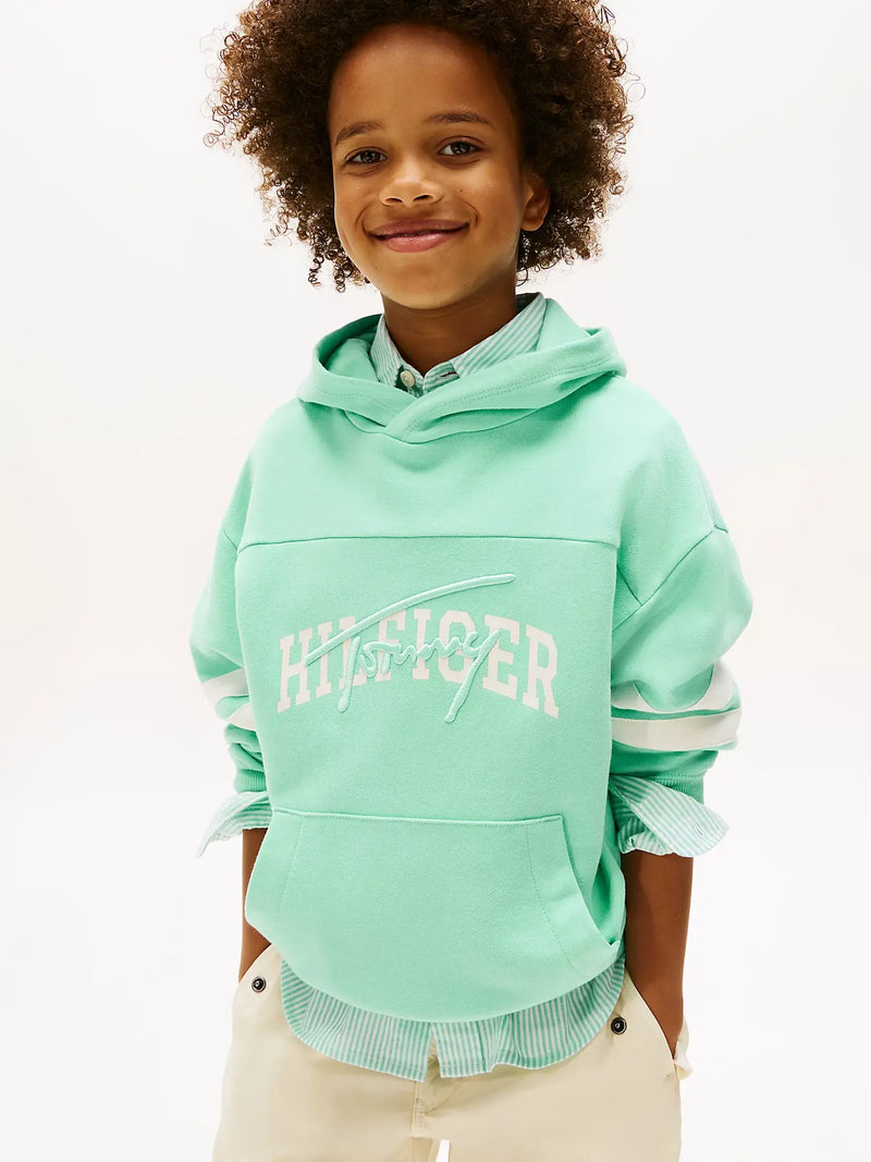 Closer look at the Tommy Hilfiger script logo hoodie.