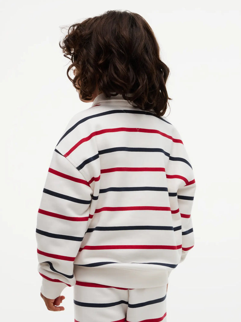 Back of the Tommy Hilfiger white striped rugby shirt.