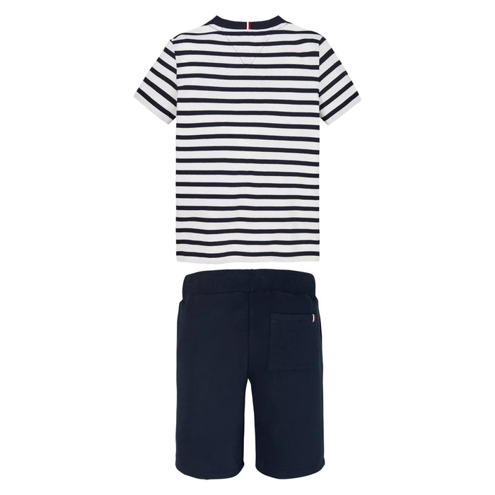 Back view of the Tommy Hilfiger boy's striped shorts set.