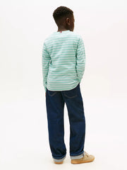 Back of the Tommy Hilfiger green striped t-shirt.