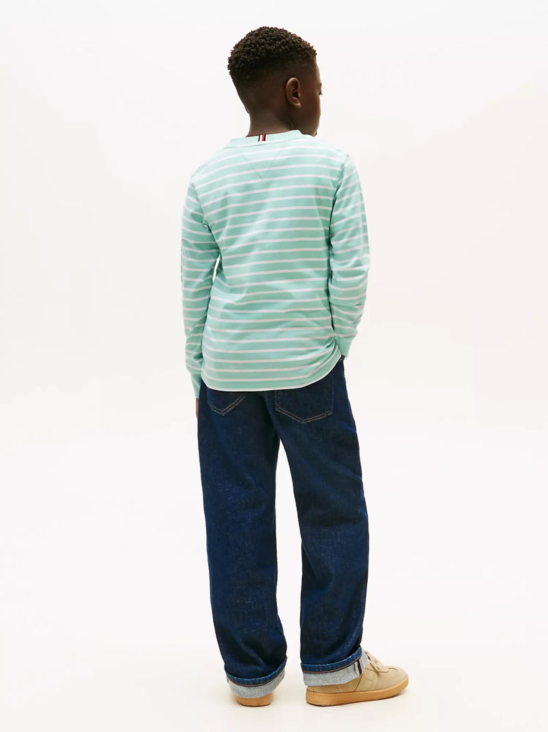 Back of the Tommy Hilfiger green striped t-shirt.