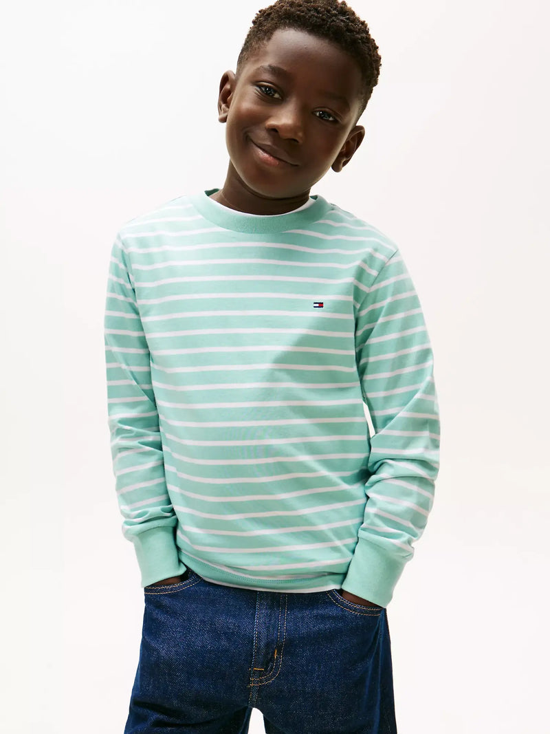 Closer view of the Tommy Hilfiger striped t-shirt.