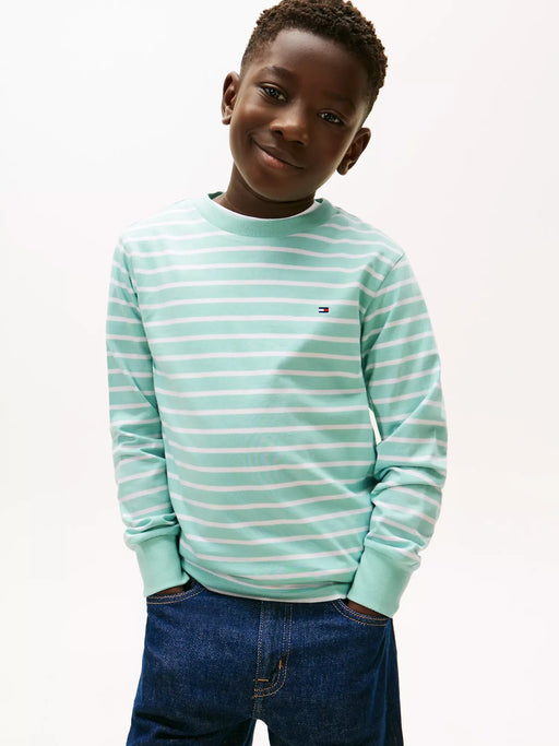 Closer view of the Tommy Hilfiger striped t-shirt.