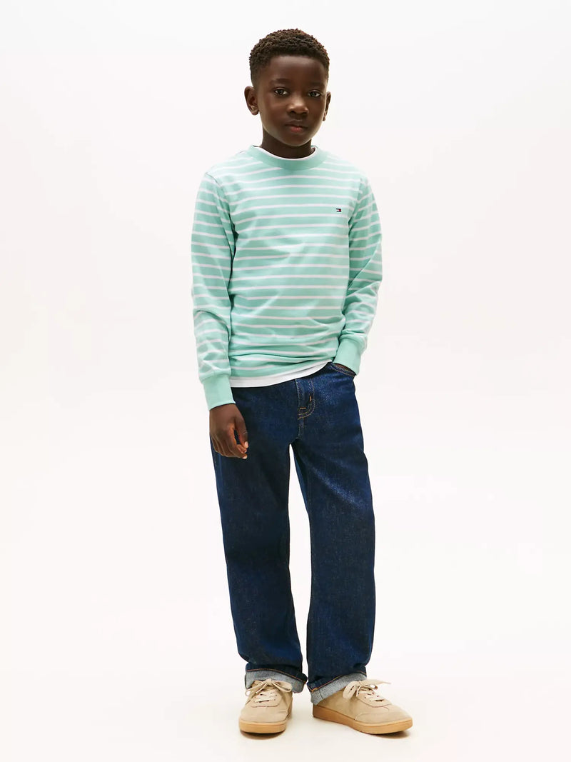 Boy wearing the Tommy Hilfiger striped t-shirt.