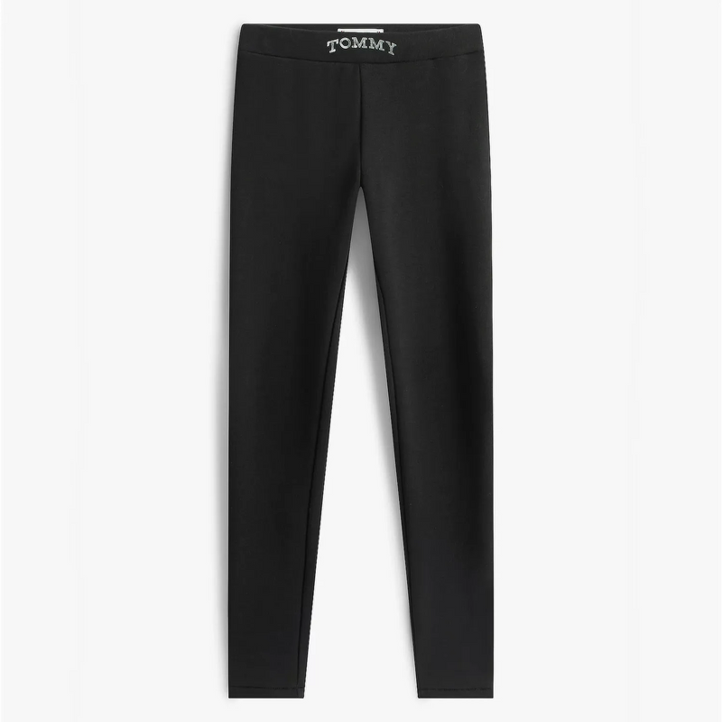 Girls' full length black leggings by Tommy Hilfiger.