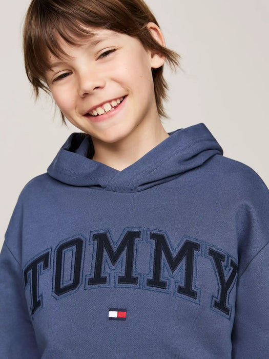 Closer view of the Tommy Hilfiger varsity hoodie.