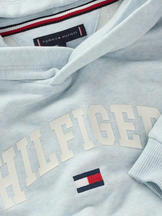 Closer look at the Tommy Hilfiger varsity hoodie.