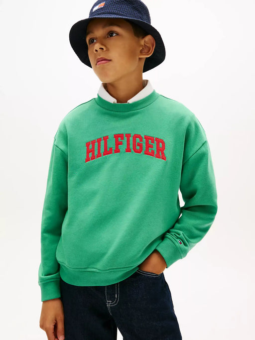 Closer view of the Tommy Hilfiger varsity sweatshirt.