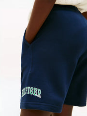 Tommy Hilfiger varsity track shorts with embroidered varsity logo.