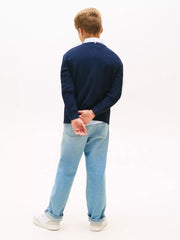 Rear view of the Tommy Hilfiger navy waffle t-shirt.