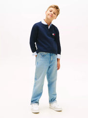 Boy wearing the Tommy Hilfiger waffle t-shirt.