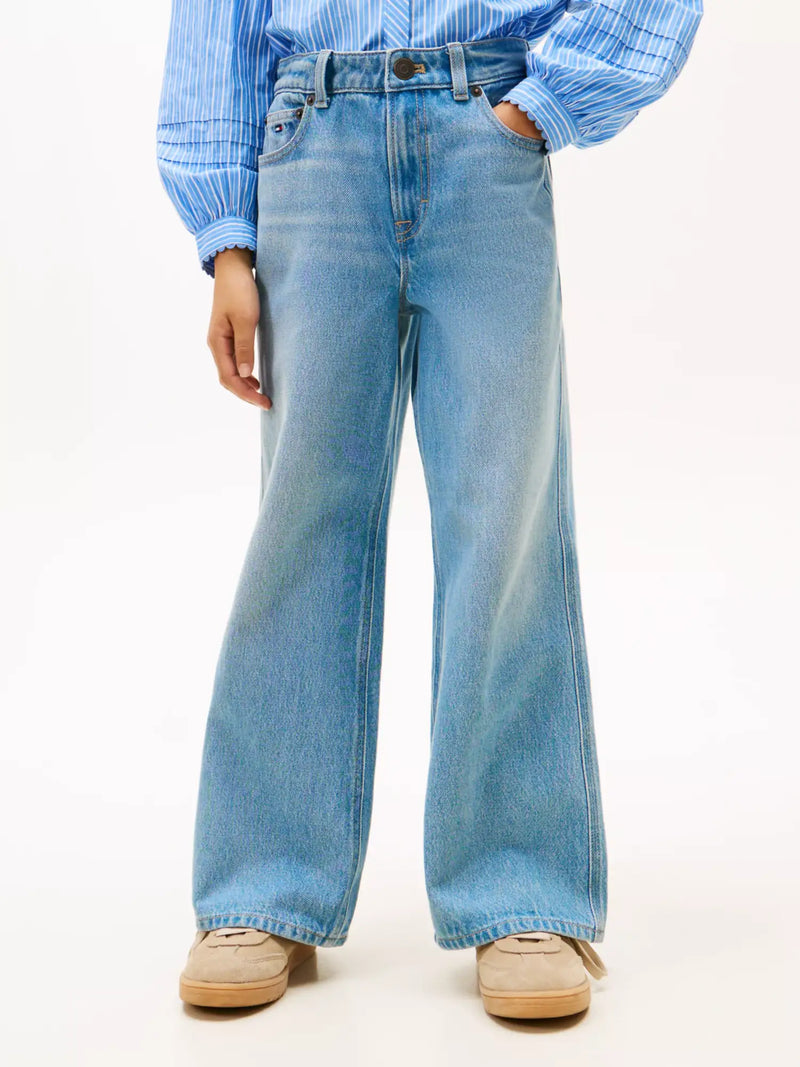 Tommy Hilfiger wide leg jeans with subtle fading.