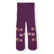 Girl's burgundy tights with pretty pink butterflies.