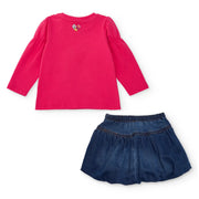 Rear view of the Tuc Tuc girl's denim skirt set.